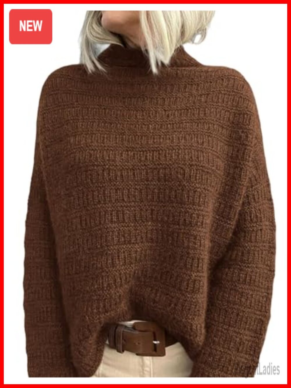 Womens Oversized Mock Neck Pullover Sweater Loose Fit Long Sleeve Acrylic Knit